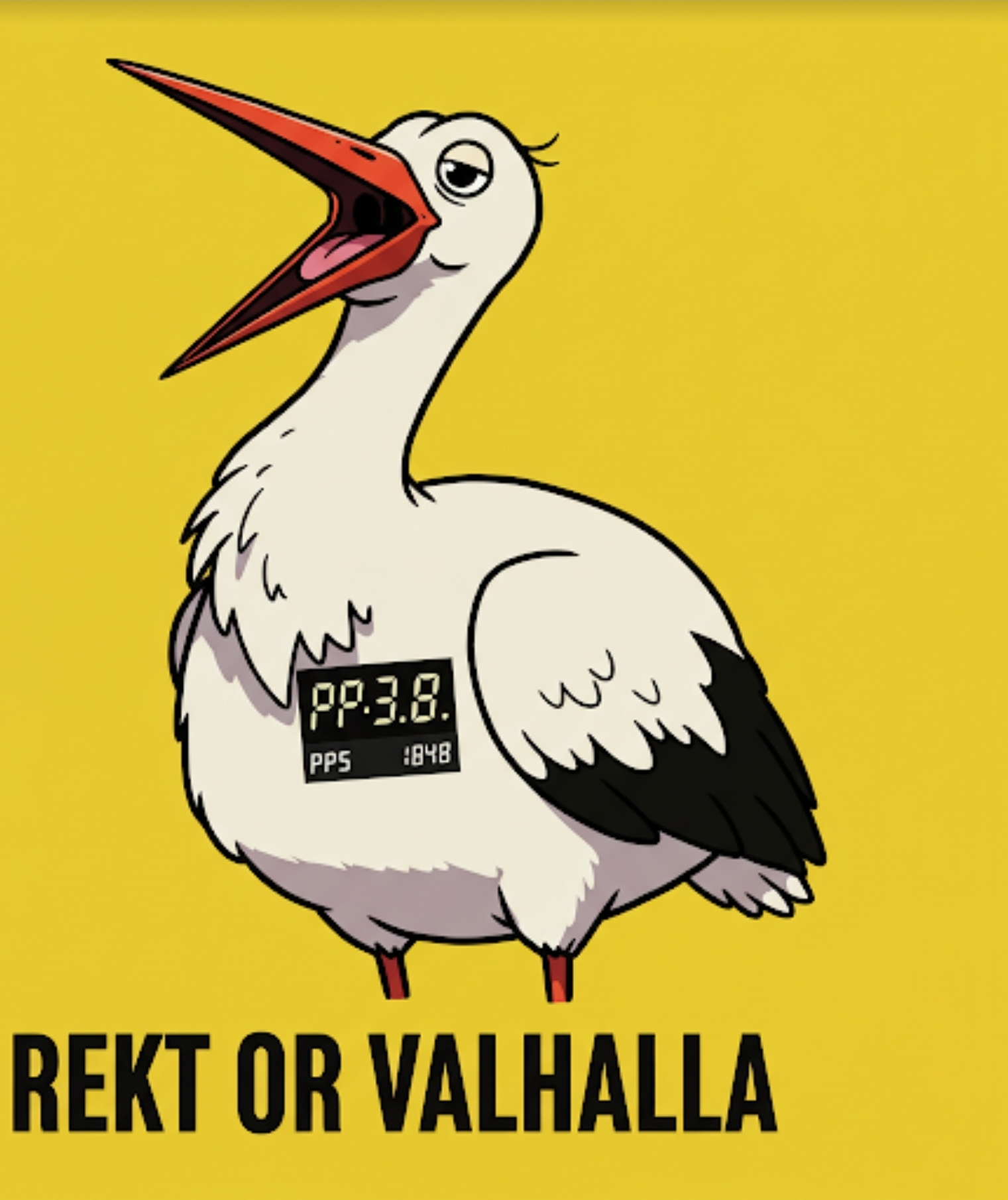 Plump bellowing stork logo